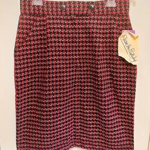Vintage NWT Diane von Furstenberg tweed pencil skirt. Red/black fits 12-14